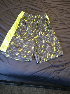 Xersion Gray Athletic Shorts with Neon Yellow Accents